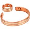 Touchstone Mano Magnetica in Rame Lavorata a Mano, forgiata con Solido e Spesso Bracciale in Rame in Stile Tibetano dall'eleganza Minimalista e Anello Abbinato.