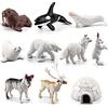 NatureMan Mini set di giocattoli per animali artici, 10 pezzi, statuette di animali polari, set da gioco, include orso polare, sigillo, renna, lupo, coniglio, volpe artica, igloo, per bambini