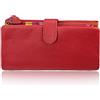 AprinCtempsD Portafoglio in Vera Pelle Porta carte di credito Lungo Portamonete Elegante Pochette Grande Capacità Cerniera per Donna (Rosso)