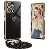 Yutwo Cover per Xiaomi Redmi Note 12 4G con Cordino e Tracolla - Custodia Antiurto TPU Silicone Cuore Carino - Nero
