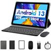 PRITOM Tablet Android 13 da 10 pollici, 8 GB (4 + 4), 128 GB, espandibile 1 TB, 8000 mAh, WiFi, processore Qcta Core, WiFi 6, Bluetooth, tablet da gioco, tablet PC con borsa, tastiera, mouse, Teal