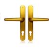 XFORT Uros - Maniglia per porta in ottone satinato UPVC, (PZ 92 mm, distanza foro vite 211 mm, totale 243 mm), piastra posteriore lunga in alluminio, maniglia per porta anteriore