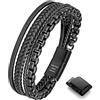 Murtoo Bracciale Uomo Pelle e Catena Acciaio Braccialetto con Chiusura Magnetica Pacco Regalo per L'uomo (Nero, 19.5)