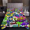 Loussiesd Copriletto hippie graffiti hip hop coperta graffiti modello trapunta set moderno grafico parete urbana letto con 1 federa 2 pezzi letto 170X230cm