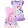 LOLPIP Camicie da notte per ragazze vestito da notte per bambini da notte unicorno 3-10 anni manica corta, Unicorno viola+rosa, 5-6 Anni