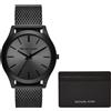 Michael Kors Orologio Uomo + Porta Carte MICHAEL KORS SLIM RUNWAY MK1085SET Acciaio Mesh Nero