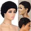 Generic Black Short Curly Human Hair Wig 4 Inch Afro Kinky Curly Wig Natural Fashion Full Hair Wig