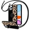 ZhuoFan Custodia per OPPO A5/ OPPO A9 2020 6,5'' con Cordino, Holder Stand Support Sostegno Chiusura Anello Silicone Cellulare Protezione Antiurto Cute ragazza Chain Cover,Leopardato