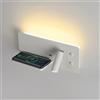 EOEO Applique da Parete per interni a LED con interruttore, lampada da lettura girevole con caricatore wireless USB,lampada da parete,lampada da letto per soggiorno, hotel[bianco sinistro, destro].,Rechts