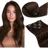 LaaVoo Extension Capelli Veri Clip, Marrone Cioccolato, 45cm 120g 7pcs, Capelli Naturali, Lunga Durata, per Cerimonie Importanti, Colore 4