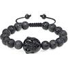 COAI Bracciale con Perle di Ossidiana Opaca con Mantra a Sei Caratteri e Amuleto Testa di Buddha