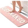 QJHOMO Tappeto da bagno rosa e bianco, carino, antiscivolo, lavabile, divertente, in morbida microfibra, assorbente, 45 x 120 cm