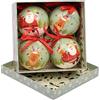 Ciao- Set 4 sfere decoupage ornamentali Santa & Reindeers (Ø7,5cm) con nastro in tessuto per albero di Natale in giftbox