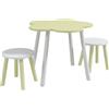 ZONEKIZ Set Tavolo e Sedie per Bambini 2-5 Anni, 3 pezzi in MDF e Legno di Pino con Design a Fiori, Giallo e Bianco