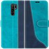 Mulbess Custodia per Xiaomi Redmi 9, Cover Magnetica Flip con Chiusura, Fessura Carte Portafoglio, Portacellulare Protezione, Elegante Blu Mint
