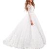 OBEEII Bambina Abito in Pizzo a Maniche Lunghe Elegante Vestito da Principessa Cerimonia Sera Sposa Prima Comunione Damigella Bambina Cocktail Prom per Ragazze 12-13 Anni Bianco
