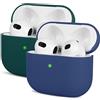 Mocarheri 2 pezzi Custodia in Silicone Compatibile con AirPods 3, Mocarheri Ultra Sottile in Premium Silicone per Airpods 3 Custodia Cover Custodia protettiva in silicone antiurto,Blu scuro/Verde scuro