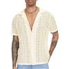 AIEOE Camicia estiva da uomo in pizzo, a maniche corte, trasparente, per il tempo libero, da uomo, con scollo a V, in pizzo, casual, estiva, beige., XS