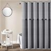 Lush Decor 16T005473 Tenda da doccia in cotone tessuto di lino grigio, a righe con bottoni, tinta in filo (183 x 183 cm)