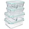 Navaris Contenitori in Vetro Ermetici per Alimenti - Set 4x Contenitore Microonde Freezer Lavastoviglie - Coperchio e Divisore - 2 Misure Rettangolari