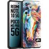 CUSTOMIZZA - Custodia cover nera morbida in tpu compatibile per Xiaomi Redmi Note 10 5G - Poco M3 Pro 5G animali color cavallo horse viso colori vibranti disegnato schizzo