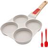 Bobikuke Padella Pancake con Maniglia Rimovibile, Padella per Uova 4 Fori Antiaderente in Alluminio per Colazione Frittata, Induzione Compatibile - Bianco
