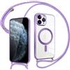 Pnakqil Magnetica Cover con Cordino per iPhone 11 Pro Max, Compatibile con Magsafe Ricarica Wireless, Trasparente Placcatura Disegno Custodia con Collana Laccio Tracolla per iPhone 11 Pro Max, Purple
