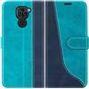 Mulbess Custodia per Xiaomi Redmi Note 9, Cover Magnetica Flip con Chiusura, Fessura Carte Portafoglio, Portacellulare Protezione, Elegante Blu Mint