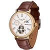 TIME100 IME100 Orologio Automatico Meccanico Uomo Tourbillon Style Dual Time Zone Calendario Aziendale Cinturino in Pelle Vera Resistenza All'Acqua(Marrone)