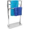 Relaxdays Portasciugamani da Terra, 3 Barre, Diverse Altezze, HLP 86x50x20 cm, Acciaio Inox Cromato, da Bagno, Argentato