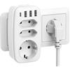 LENCENT 7 in 1 Multipresa Salvaspazio 4000W/16A, Presa Multipla con 1 Schuko + 2 Prese EU + 3 USB, Caricatore da Parete e Presa a Muro per Casa Ufficio Cucina
