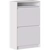Iconico Home MIK Modern, Scarpiera Doppia profondità con 2 Ante e vano a Giorno, Ingresso, Guardaroba, Portaoggetti, 60x30xh99,5 cm, Bianco