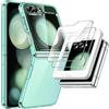 JETech 3 in 1 Cover per Samsung Galaxy Z Flip 5 con Pacco da 2 Vetro Temperato Frontale Pellicola Protettiva, Cristallo Trasparente PC Rigido Guscio Protettiva Cellulare Custodia (Verde)
