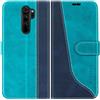 Mulbess Custodia per Xiaomi Redmi Note 8 PRO, Cover Magnetica Flip con Chiusura, Fessura Carte Portafoglio, Portacellulare Protezione, Elegante Blu Mint
