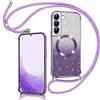 Phoona Cover Magnetica Glitter per Samsung Galaxy S22 con Cordino, Viola | [Compatibile con MagSafe] Brillantini Sottile Lucida TPU Silicone Custodia Antiurto Laccio Tracolla Protettiva