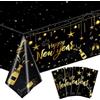NQEUEPN 4 Pezzi Tovaglia Capodanno, 274x137cm Tovaglia Nero Oro Tovaglie di Capodanno Tovaglia Festa di Capodanno per Tavolo Parete Sfondo