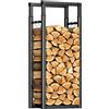 VOUNOT® Legnaia da Esterno in Metallo, Ripiano per Legna da Ardere, Portalegna con Ganci, 65 x 25 x 150 cm, Nero