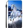 EuoDuo Cover Libro per Samsung Galaxy A21s Custodia con Disegni Portafoglio PU Pelle Completa Protettiva Caso Magnetica Flip Wallet Case - Cavallo Bianco Blu