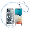 Pnakqil Custodia con Cordino per Xiaomi Mi 11 Lite 4/5G 6,55, Glitter Clear Cover con Motivo Floreale Ultra Sottile Silicone Case con Regolabile Collana, Azzurro1