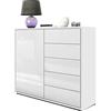 Vladon Madia Ben V2, mobile con 1 anta e 5 cassetti, bianco opaco/bianco lucido (79 x 74 x 36 cm)