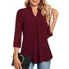 Teesho Camicetta da donna con maniche a 3/4, con scollo a V, casual, con maniche in pizzo, rosso vivo, M