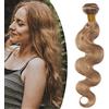 SEGO Extension Matassa Capelli Veri Tessitura 100g - 100% Brasilian Human Hair Ricci Mossi per Cucire 60 cm (Mossi)#27 Biondo Scuro