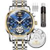 OLEVS Automatic Self Winding Skeleton Watch with Tourbillon, Luxury Stainless Steel Mechanical Watch with Date, Waterproof for Men