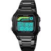 Gosasa Orologio sportivo classico unisex da uomo digitale multifunzione cinturino in acciaio inox quadrato impermeabile elettronico LED orologio Medium Crystals Black