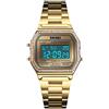 Gosasa Orologio sportivo classico unisex da uomo digitale multifunzione cinturino in acciaio inox quadrato impermeabile elettronico LED orologio Medium Crystals Gold