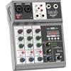 Aveek Mixer Audio 4 Canali, Mixing Sound Board con USB Bluetooth Écho Ritardo Effetto, ingresso 48 V, alimentazione phantom Stereo DJ Mixer per registrazioni, streaming live