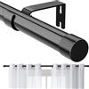 FLY HAWK Bastone per Tenda, 76-116 CM Aste per Tende per Finestra con Pomelli a Cappuccio con Staffe Set, Bastone per Tende Regolabile in Acciaio Inossidabile di Diametro 16 mm per Camera da Letto/Nero