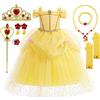 YYDSXK Vestito Principessa Bambina, Costume Rosa Bella e la Bestia con Set Corona Principessa, Bella Costume Carnevale per Regalo Bambina, Costume Bella e la Bestia per Compleanno Cosplay
