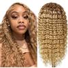 Hxxcoup 13x4 Lace Wig Human Hair Wig Lace Front Wig Bionda Parrucca 27 Deep Wave Wig Blonde Color Parrucca Donna Capelli Veri Umani Corti Parrucca Capelli Umani Glueless Wig for Woman 26 Inch