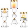 ERWEY Portacandele a Colonna in Cristallo, Set di 3 Portacandele in Cristallo, Candelabri Centrotavola per Tavolo da Pranzo Matrimonio Porta Candele Decorazione Natalizia, Oro
